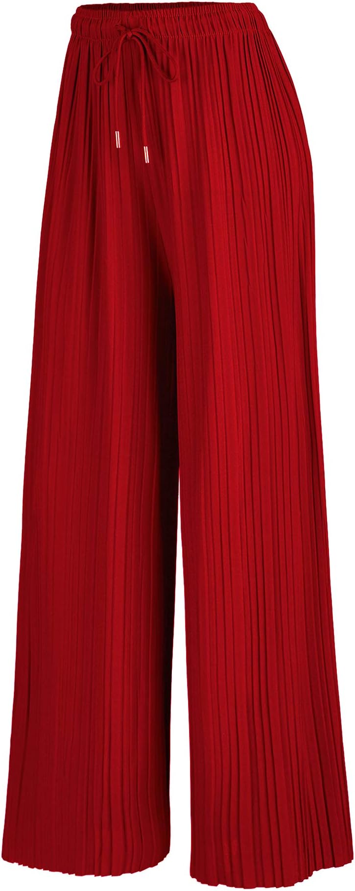 Womens Pleated Wide Leg Palazzo Maxi Pants with Drawstring or Elastic Band