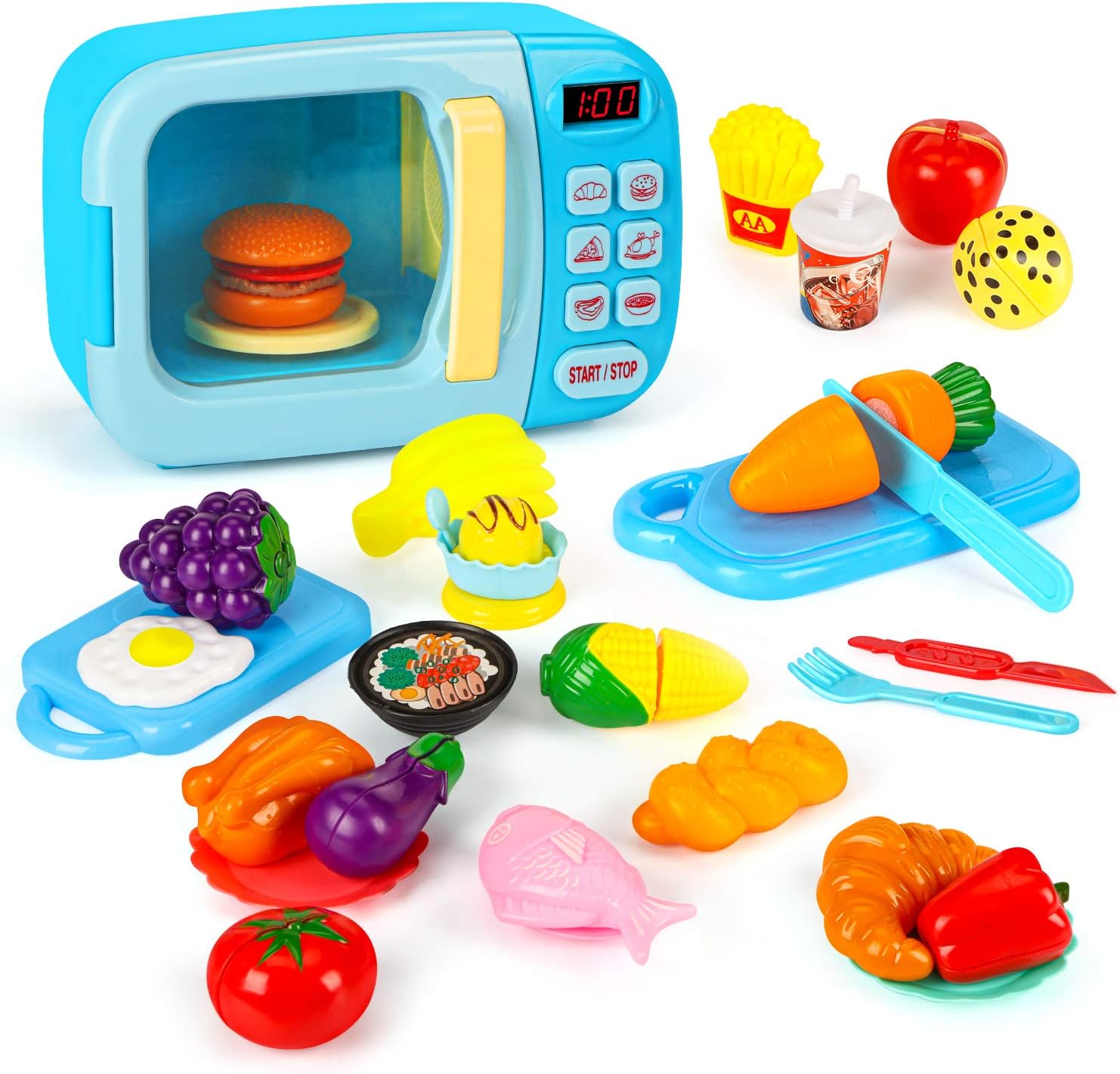 Fansteck Microwave Toys Kitchen Play Set,Kids Pretend Play