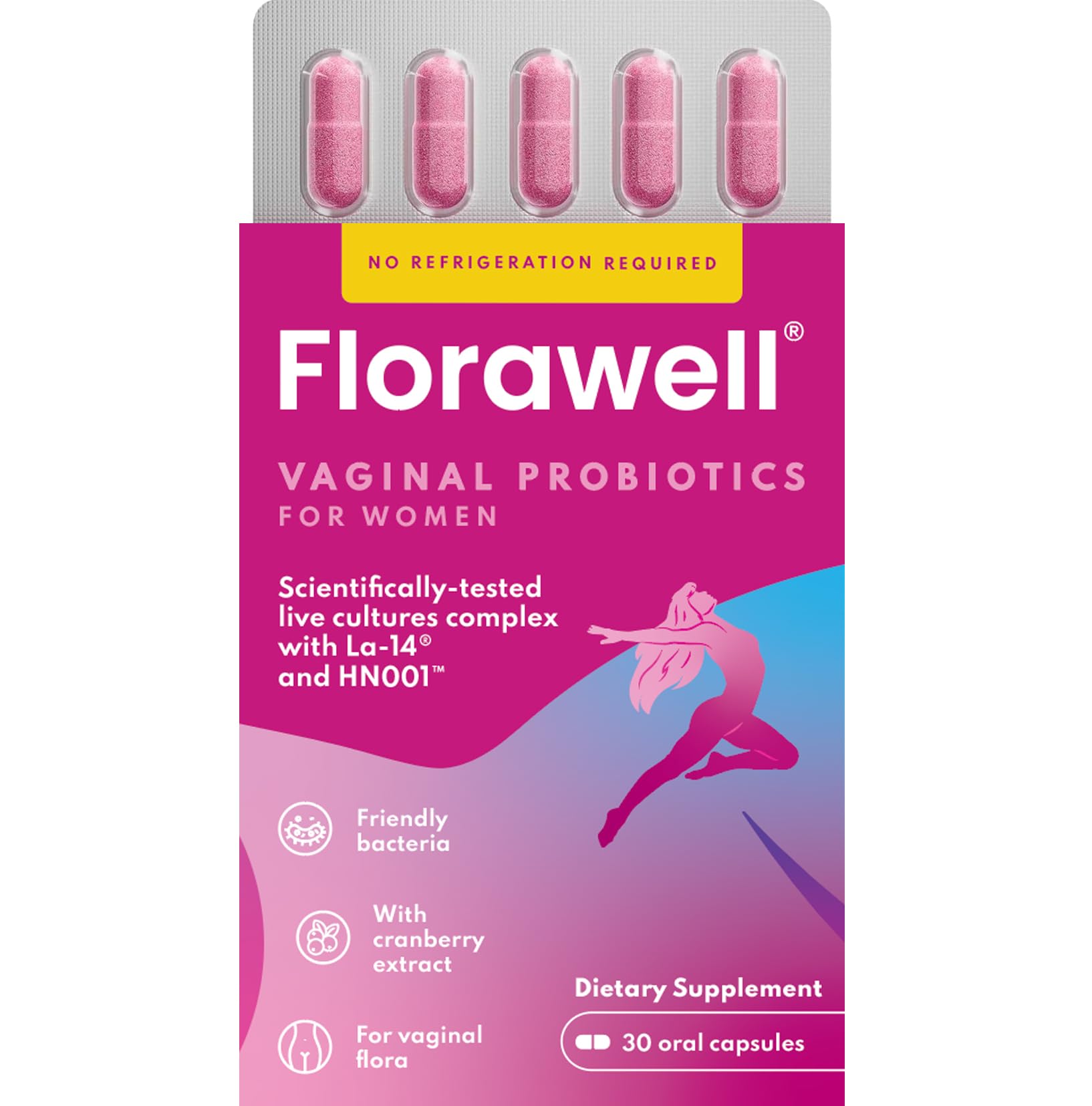 Florawell® Vaginal Probiotics for Women – pH Balance, Healthy Odour, UT & Feminine Health – Clinically Proven Complex - Vaginal Health Supplement with Cranberry Extract - 30 Oral Capsules