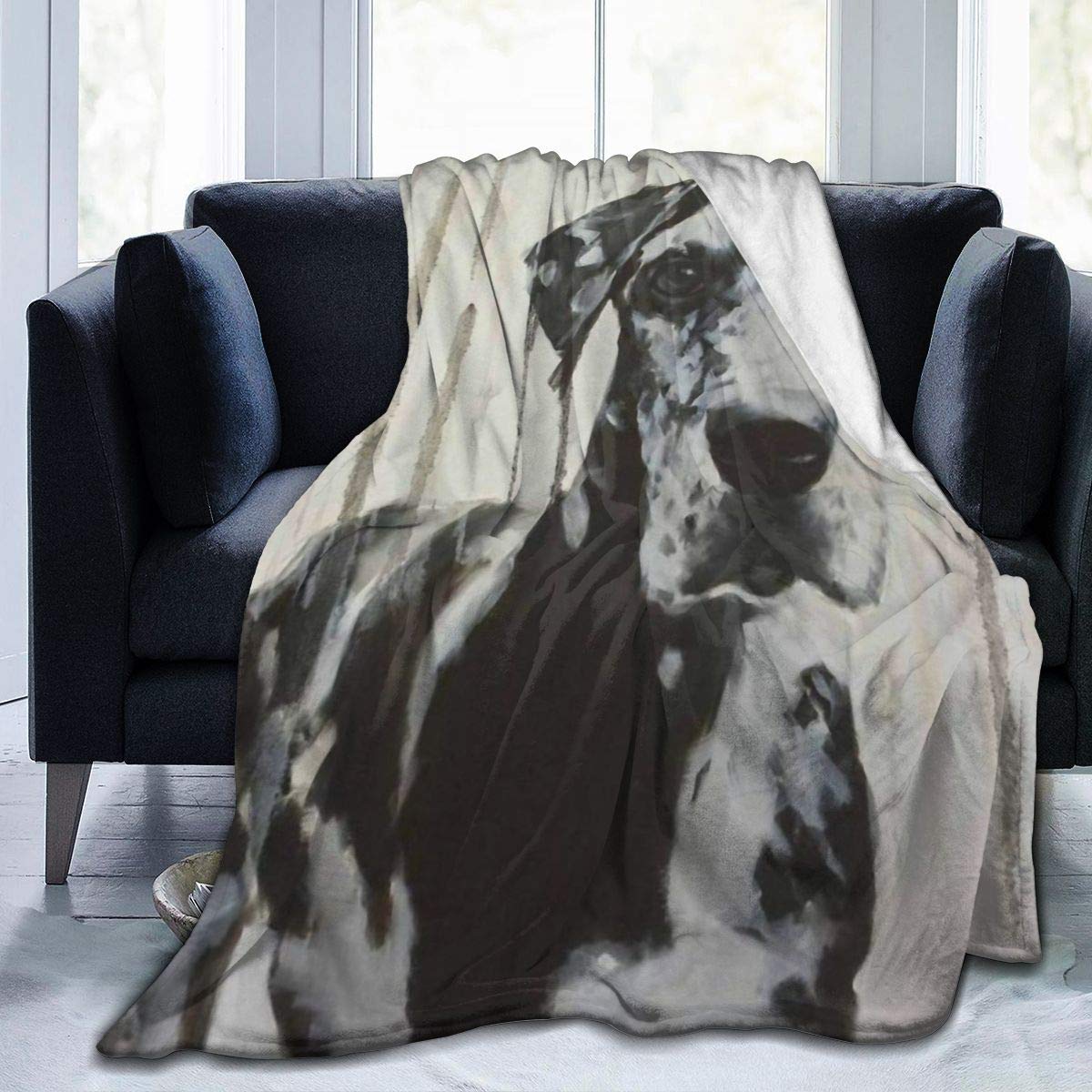PPFINE Large Black and White Harlequin Great Dane Blanket Flannel Fleece Throw Blanket Cozy Plush Bed Warm Blanket for Couch Sofa Room Home Office