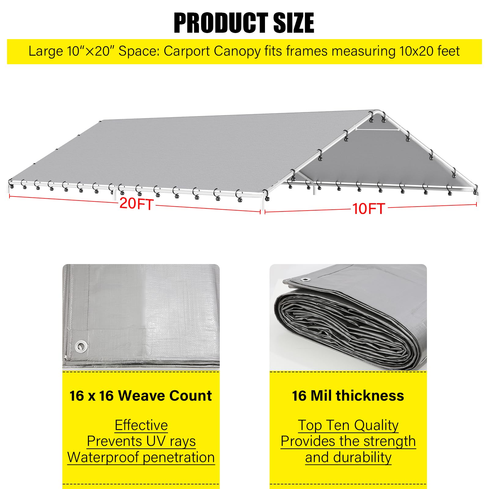 DWALE 10x20 Carport Canopy Cover - Waterproof & UV -2 DWALE 10x20 Carport Canopy Cover - Waterproof & UV -2