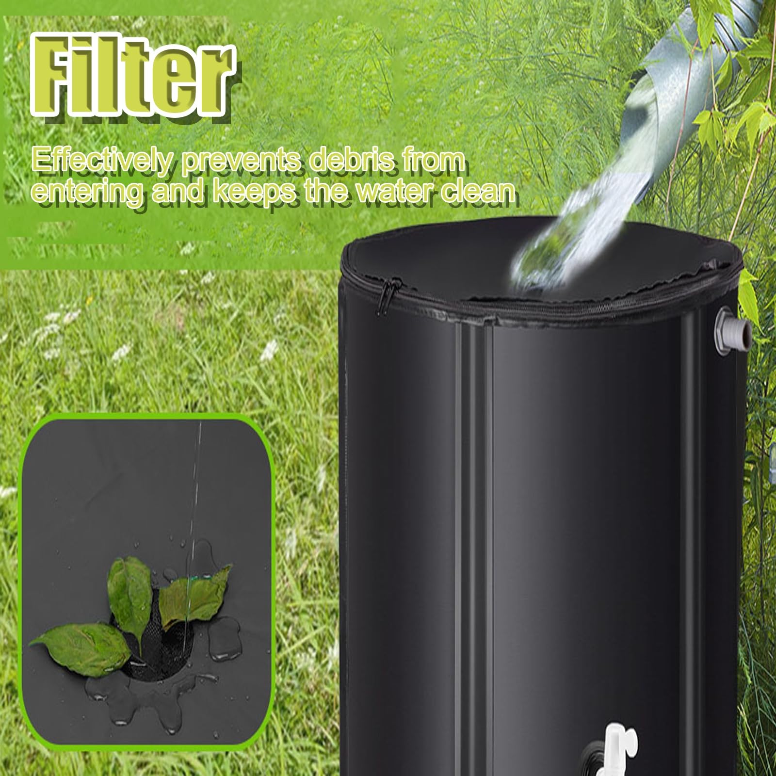 Barile Portatile per la Raccolta dell'Acqua piovana da 1000 Litri con Filtro, Serbatoio d'Acqua Pieghevole per Giardino, Ideale per Uso Esterno, Raccoglitore di Pioggia Nero per Un