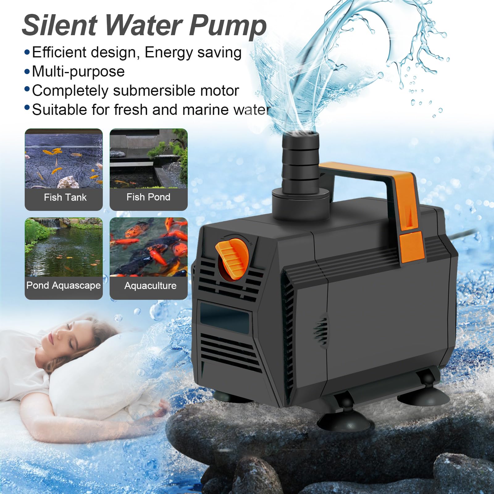 Wasserfall Set 30 cm 304 Edelstahl 45W 3000 L/h Pumpe 3m Schlauch