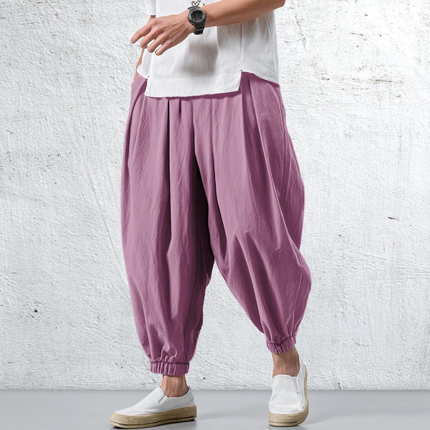 MARSVOVO Harem Pants for Mens Fashion Trousers Loose Elastic Waist Drawstring Belted Casual with Pockets Japanese Style - Image 2