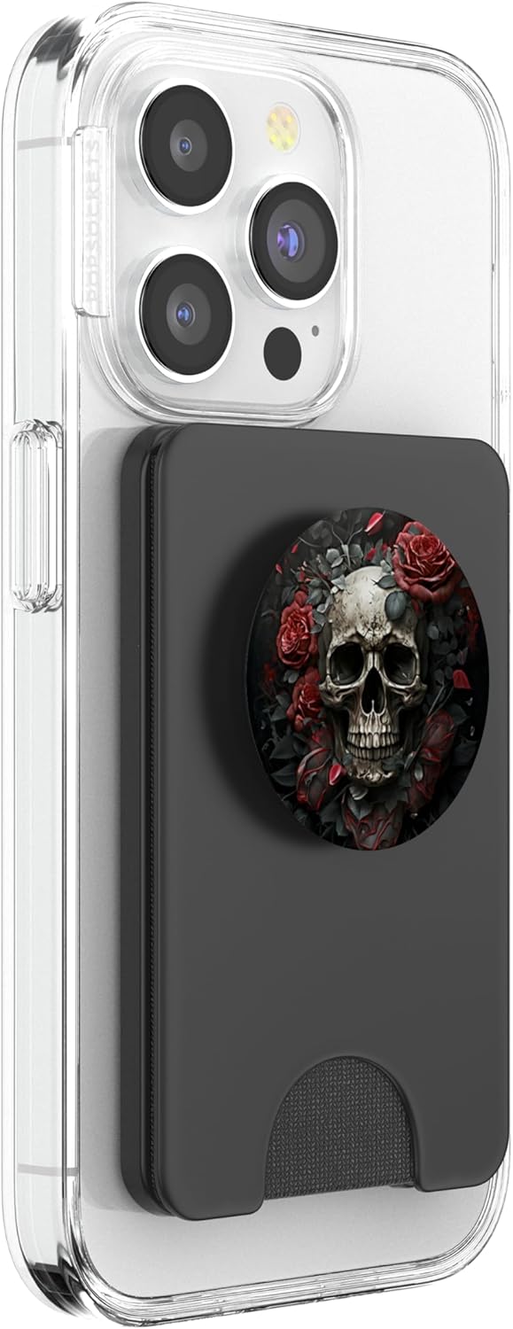 Skull Floral Wild Roses Pattern Flowers Skull PopSockets PopWallet for MagSafe