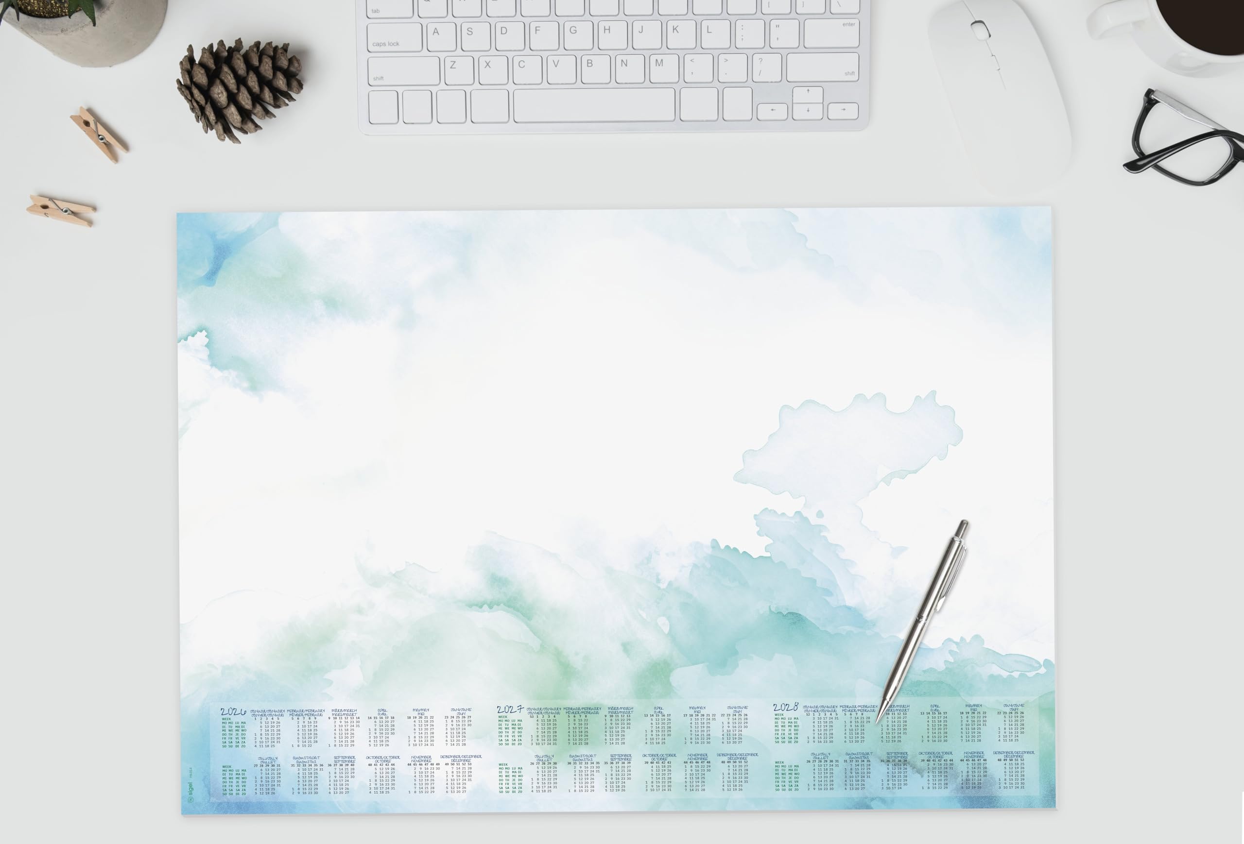 SIGEL H6314 Paper Desk pad- Watercolour - Green/Blue - Approx. A2-2026/2027/2028 - DE/EN/FR/NL - 30 Sheets - FSC-Certified - Image 3