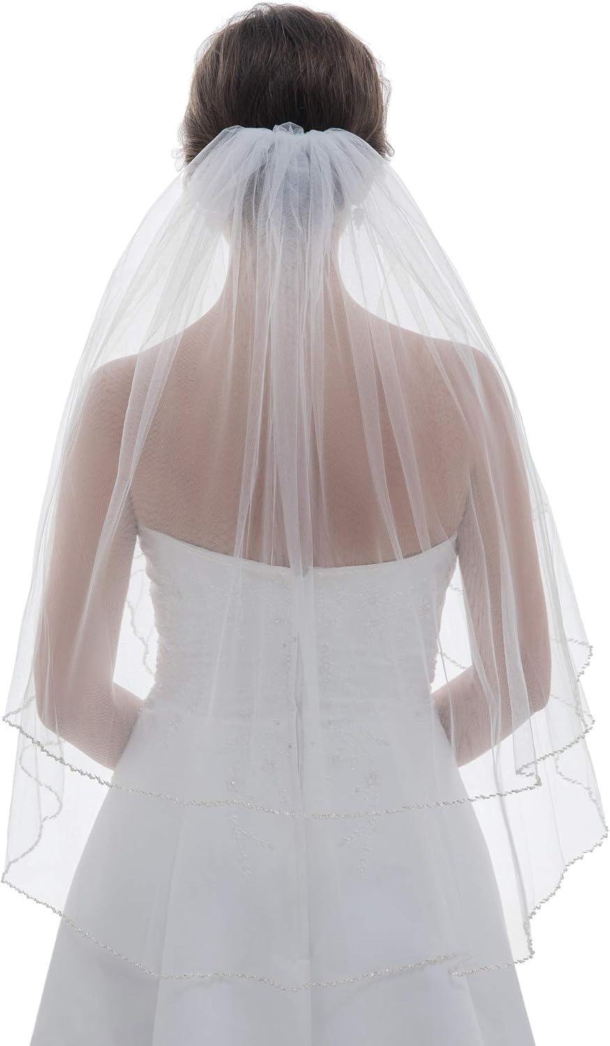SAMKY 2T 2 Tier Pearls Bugle Beaded Bridal Wedding Veil