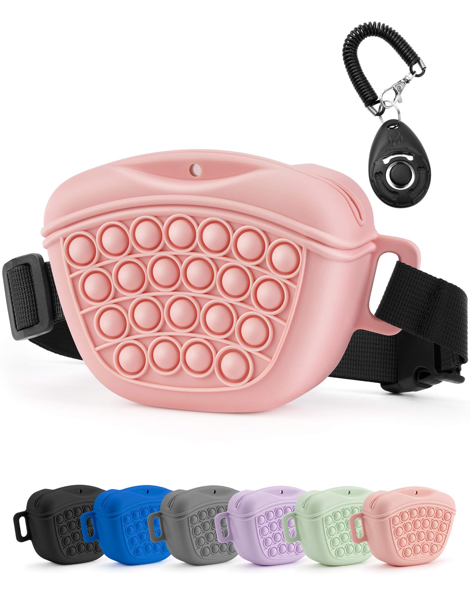 Gobeigo Bolsa de golosinas para perros con cierre magnético más fuerte para evitar derrames, bolsa de silicona de 1.67 tazas con cinturón para entrenamiento de mascotas (rosa)