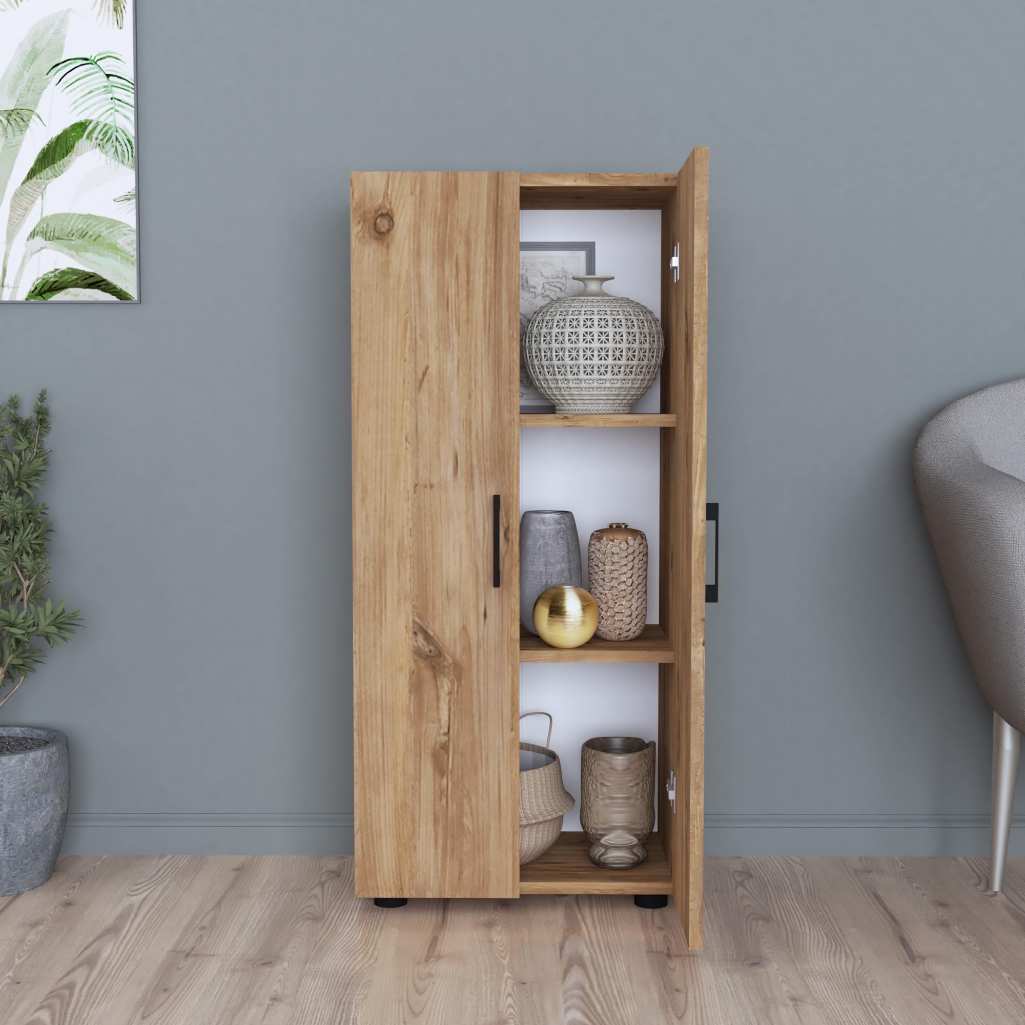 [en.casa] Armadio Stretto a 2 Ante Con 4 Ripiani - Mobile per Guardaroba e Ingresso - 108 x 49 x 32 cm - Effetto Rovere