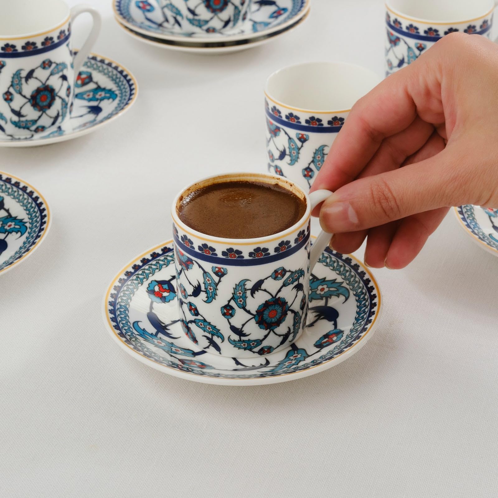KARACA Rumi 12-Piece Bone China Turkish Coffee Cup Set for 6 People, 80ml, Espresso Coffee Cups and Saucers, Multi - Image 4