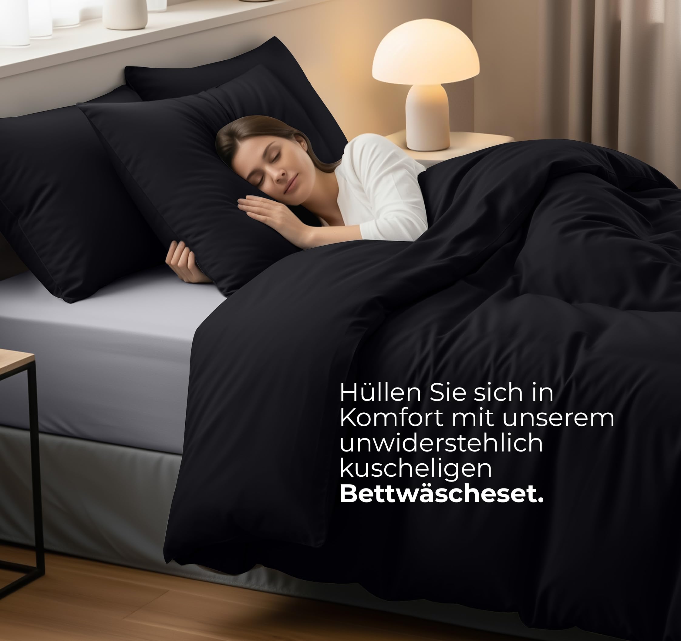 Utopia Bedding Bettwäsche 220x240 cm + 2 Kissenbezüge 65x65 cm, Schwarz – Ansicht 3