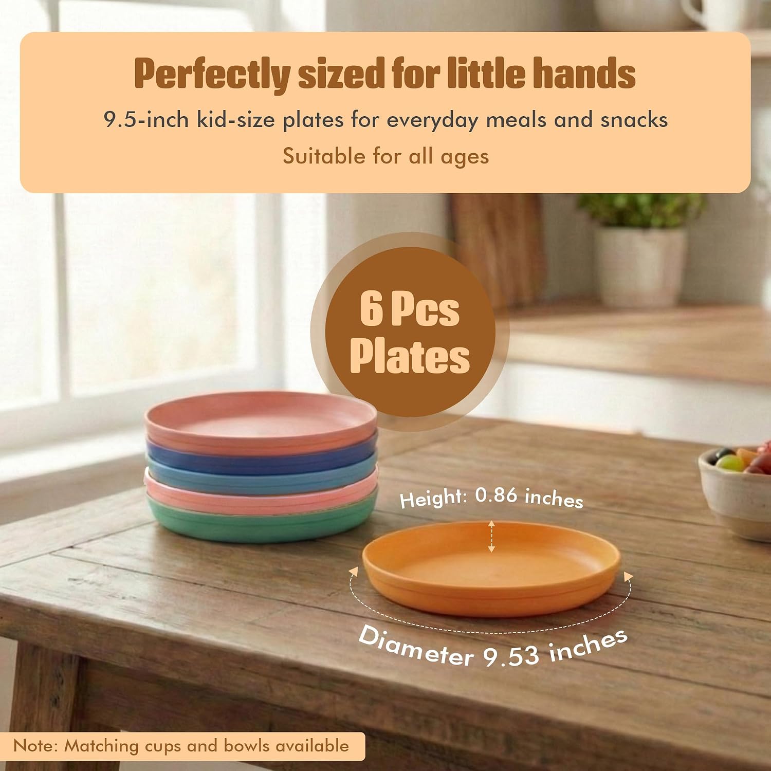 MASTERCOOK Kids Plates Set – 6-Pcs Plastic Plates Reusable – BPA-Free Food-Grade Plastic – Dishwasher and Microwave-Safe – Multicolored Toddler Plate Set – 9.5-inch