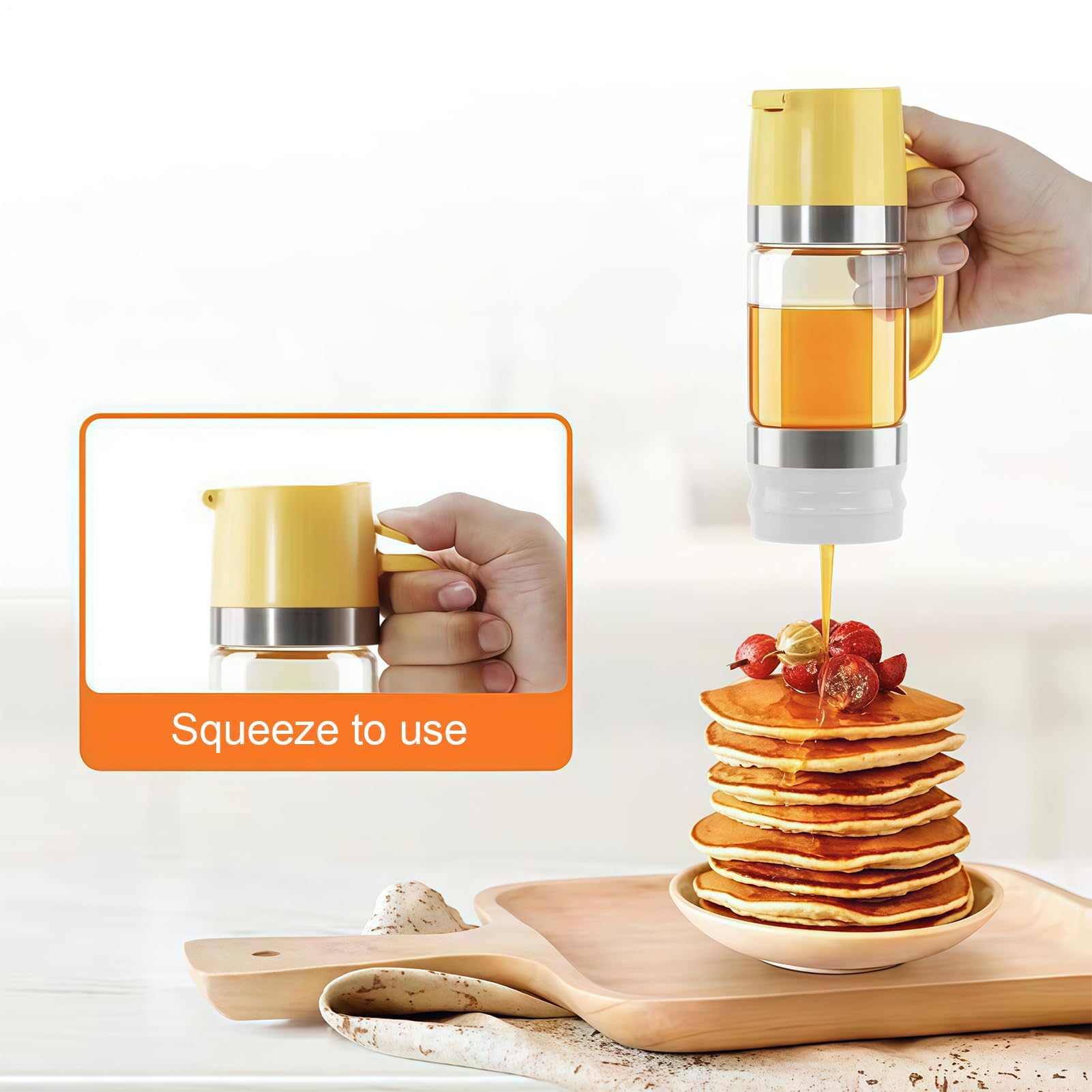 Dispensador de miel, diseño sin goteo con asa, ideal para jarabe de arce, salsas y aderezos, estructura higiénica para cocina, bar y catering