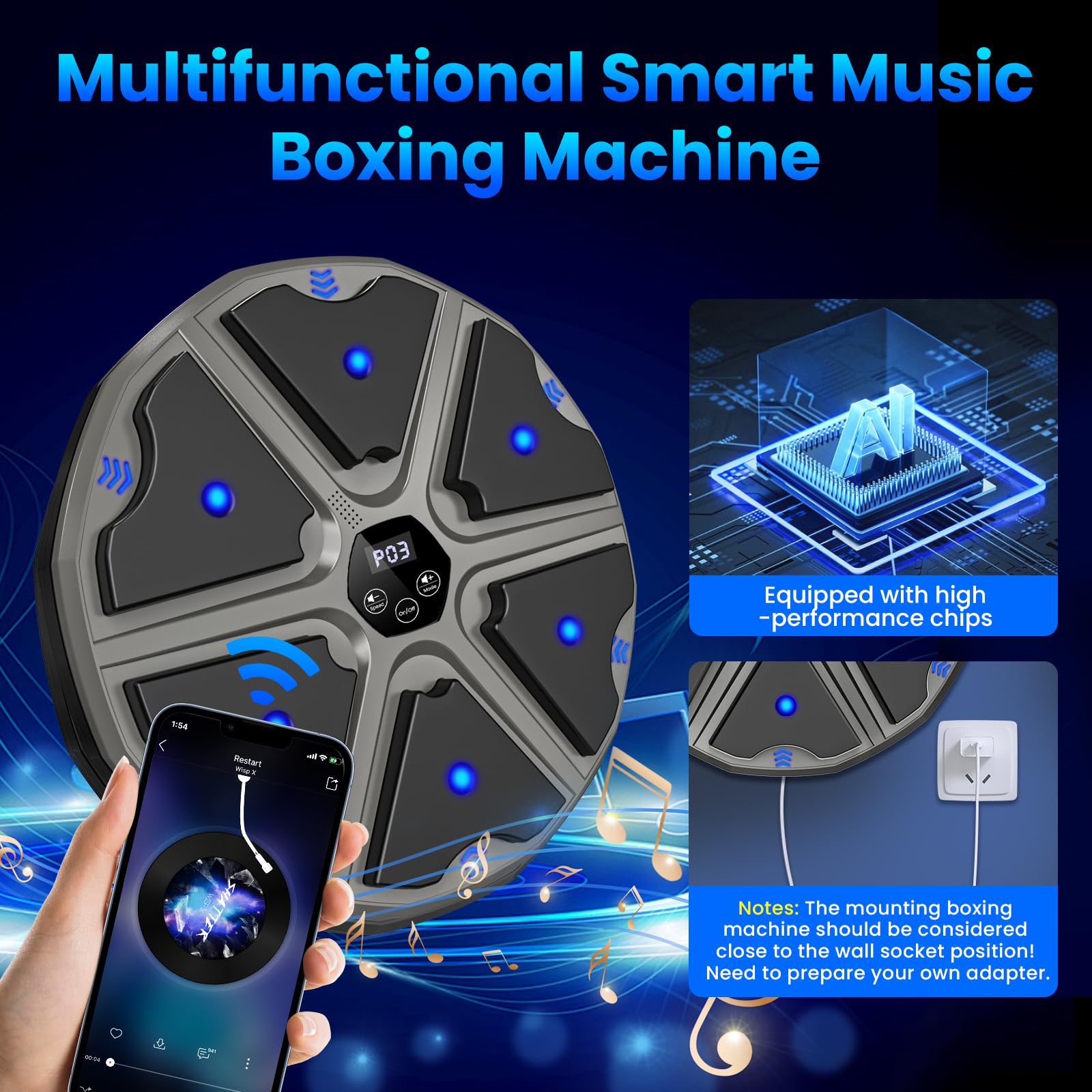 Music Boxing Machine, Elektronische Boxmaschine mit Musik, Boxing Machine mit Boxhandschuhen, Bluetooth, 9 Geschwindigkeits und Trainingsmodi, Zählmodus, Musik Box Maschine für Erwachsene