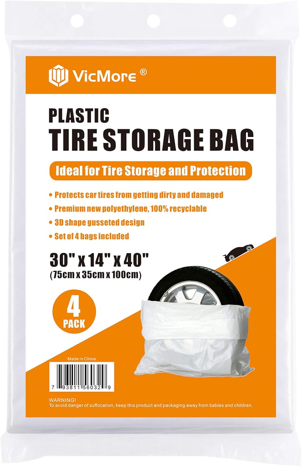 VICMORE Plastic Tire Storage Bag Set of 4 Bags Suitable for Tires of