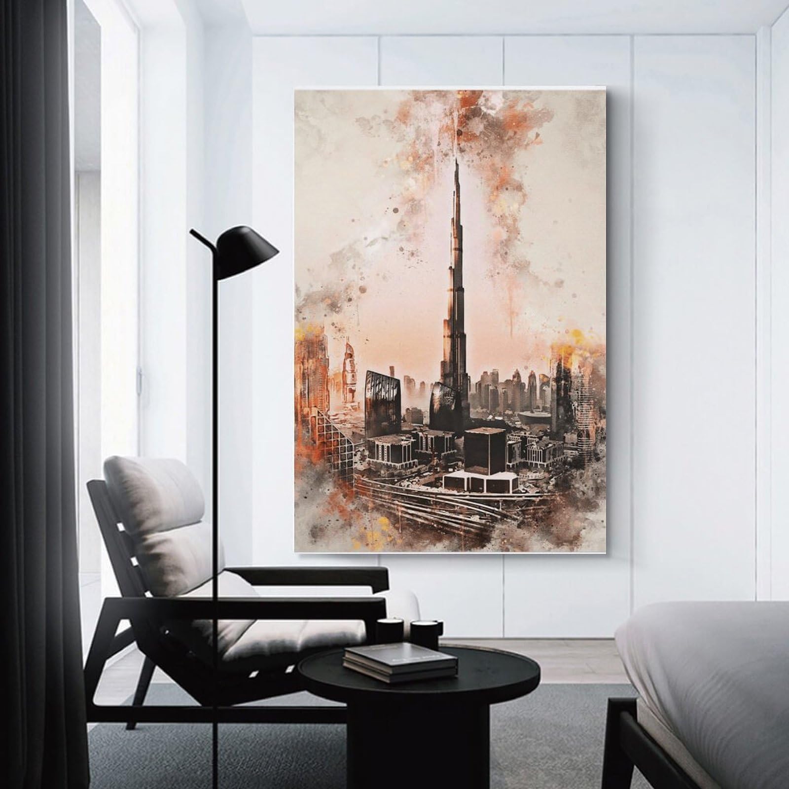 Junmoney Dubai Cityscape Art Print Canvas Wall Art 12x18inch(30x45cm), for Workspace Walls, Study Corners Or Bedrooms, Wall Art That Adds Style to Work Areas