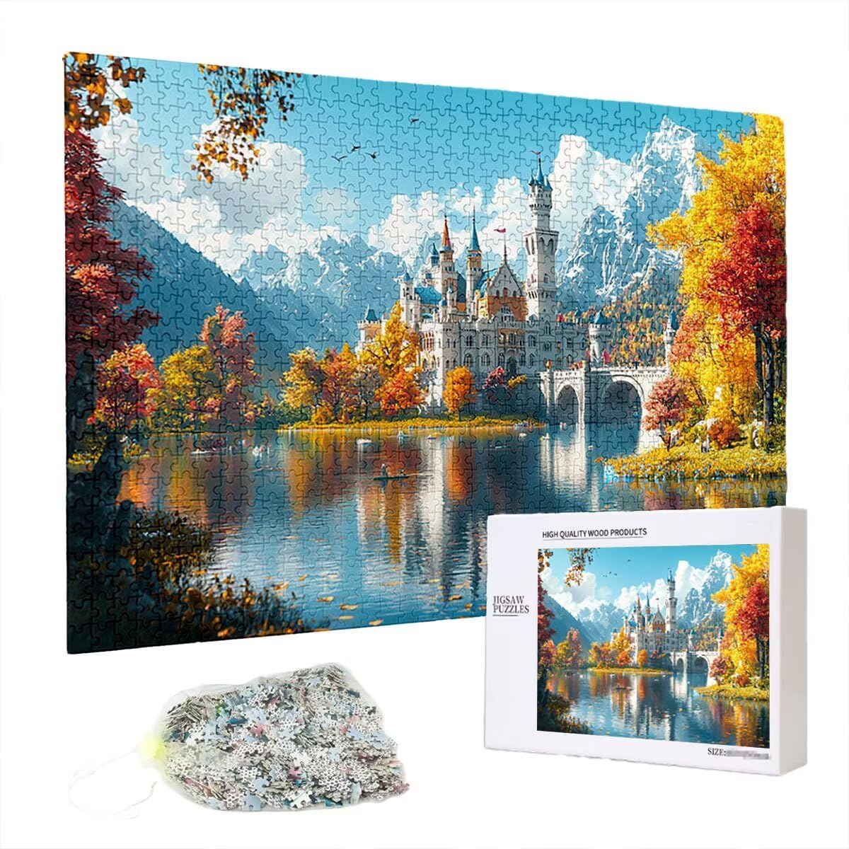 Puzzle 5000 elementów, krajobraz, zamek, 5000 elementów, drewniane puzzle dla dorosłych, trudna łamigłówka, gra logiczna dla całej rodziny, drewniane puzzle do dekoracji salonu, na prezenty, B-48