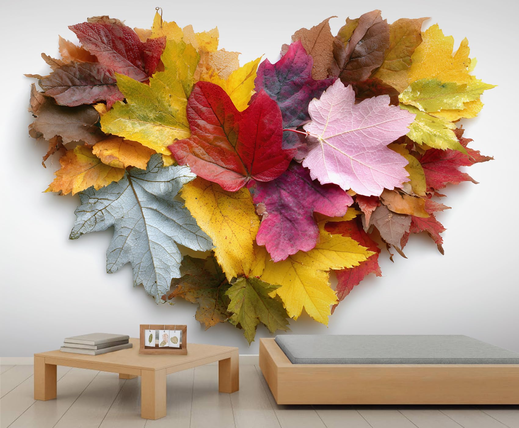 Autumn Leaf Wallpapers Heart-Shaped Leaves Mural Wallpaper Colorful Boys Wallpaper for Kids Bedroom Living Room Mural Poster 450 X 300 cm