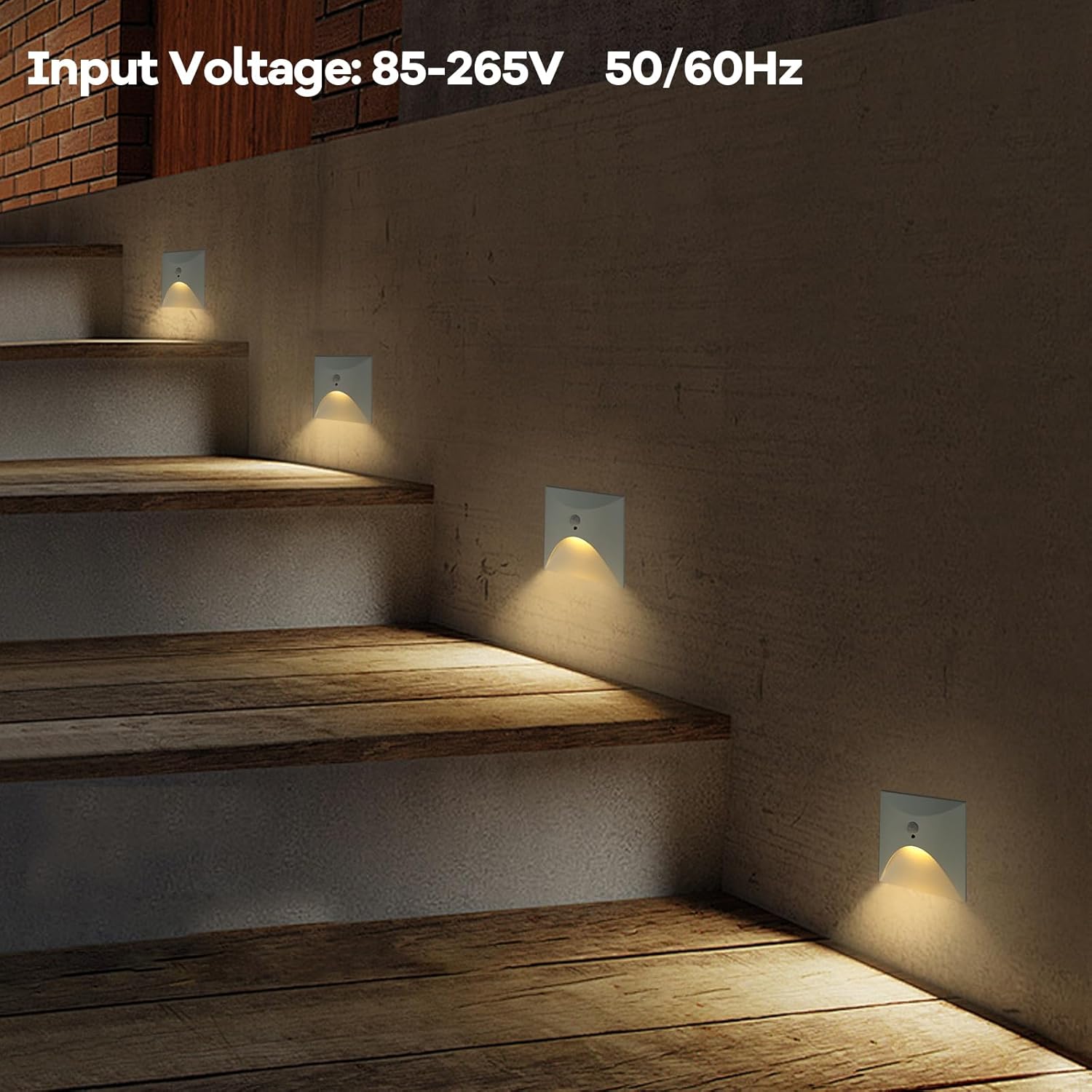 FVTLED 4 Pack Motion Sensor LED Step Lights, 3W AC 85-265V Stair Lights Indoor Outdoor, 3000K Warm White, Arc Design, IP44 Waterproof Staircase Lighting-White Shell
