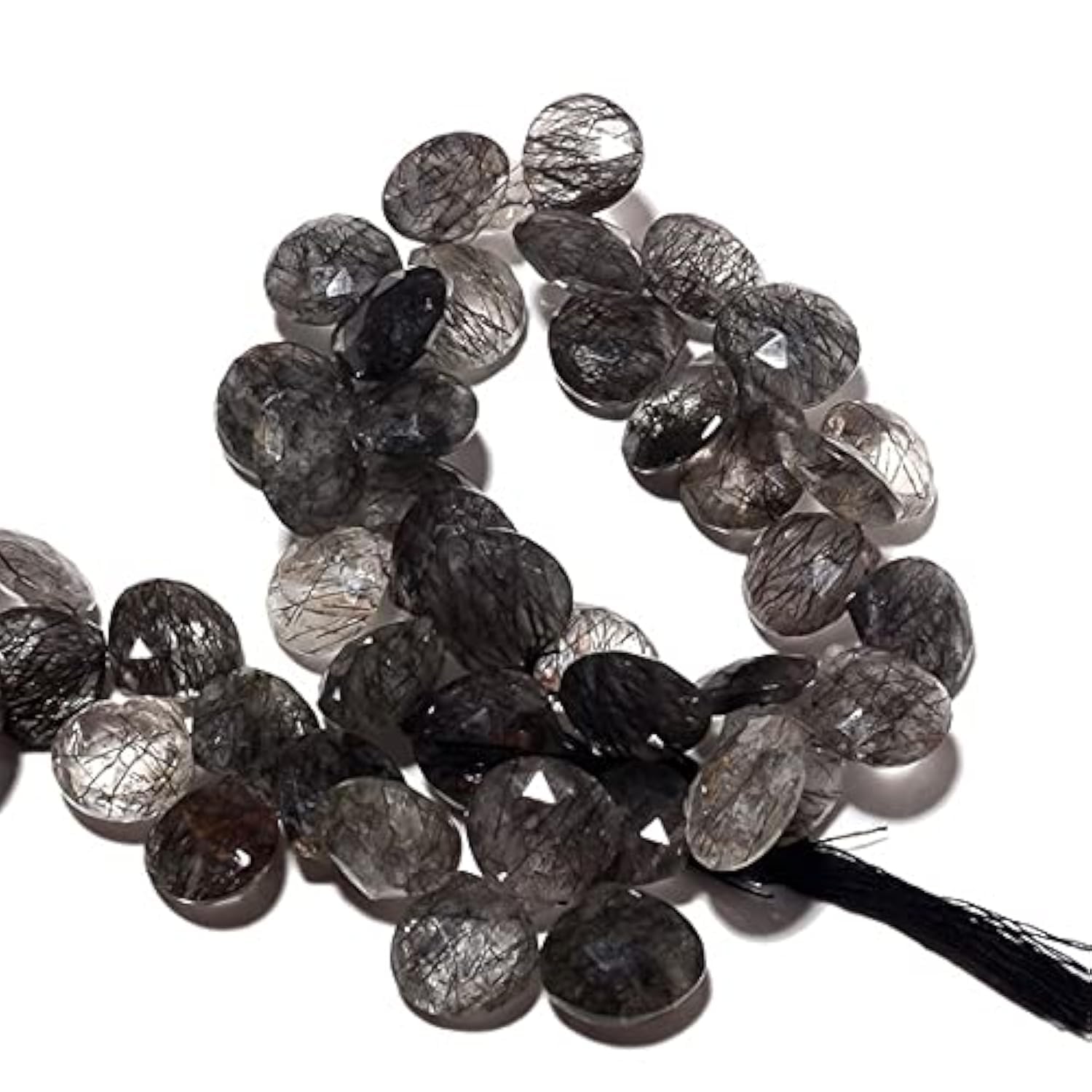 Quartz rutilé noir briolette cœur AAA perles de 12-8mm sur fil de 8 pouces
