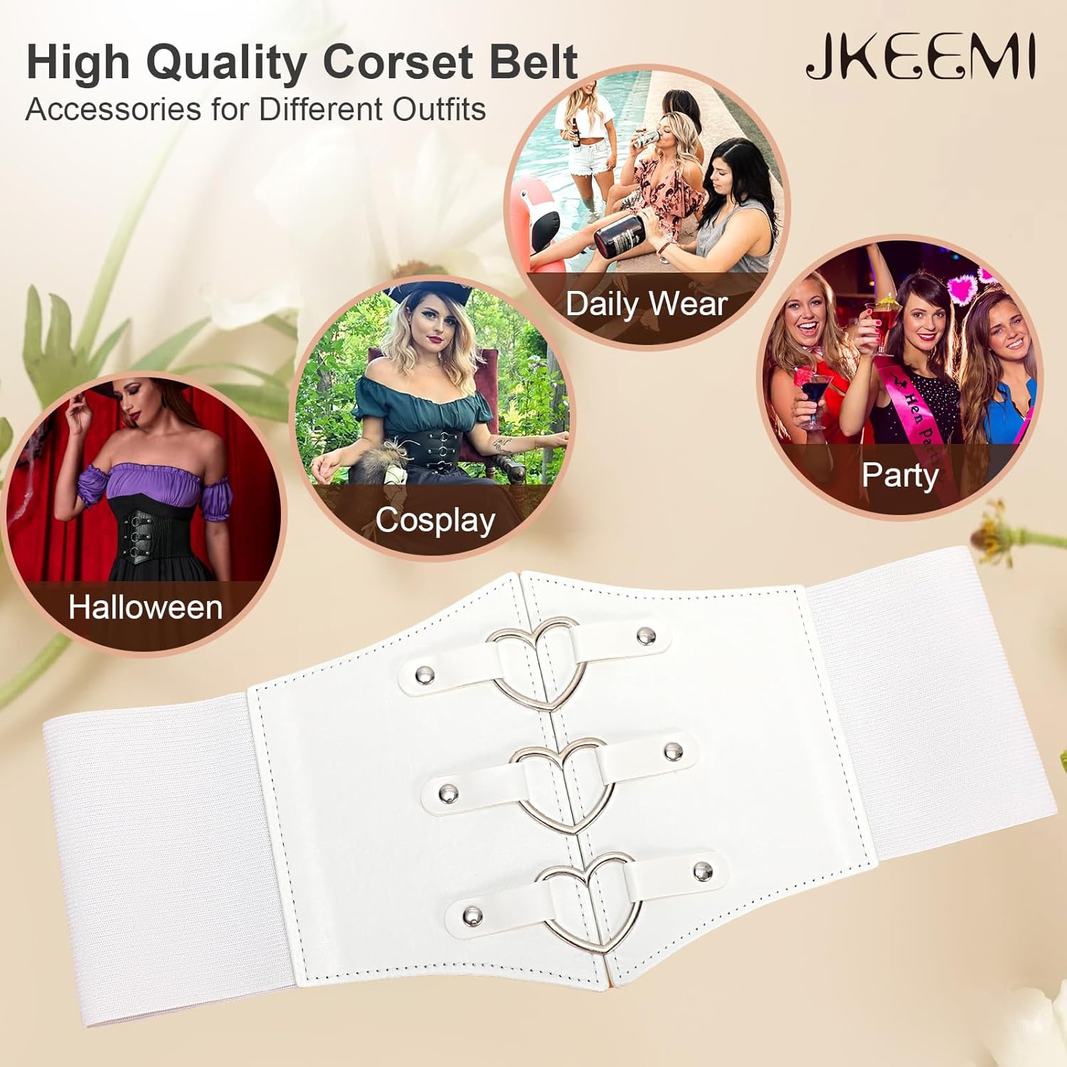 Women Corset Belt Metal O-Ring Heart-Ring Wide Elastic Waspie Waist Belt for Daily Cosplay Halloween Costumes - Image 6