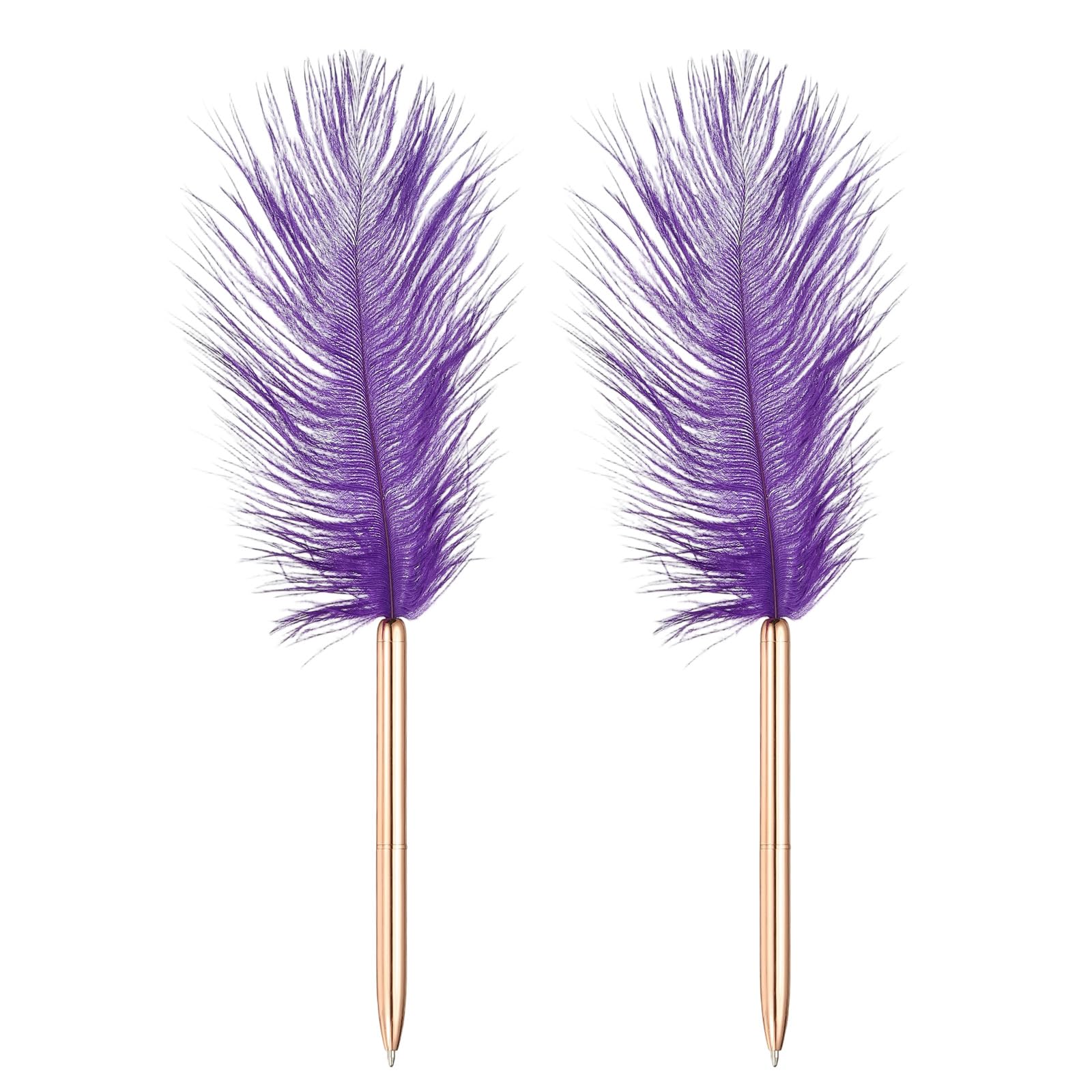 PATIKIL 1.0mm Feather Ballpoint Pens Bulk, 2Pcs Black Ink Vintage Plated Rod Quill Writing Pens for Office Wedding Guest Signature Style 1, Dark Purple/Rose Gold