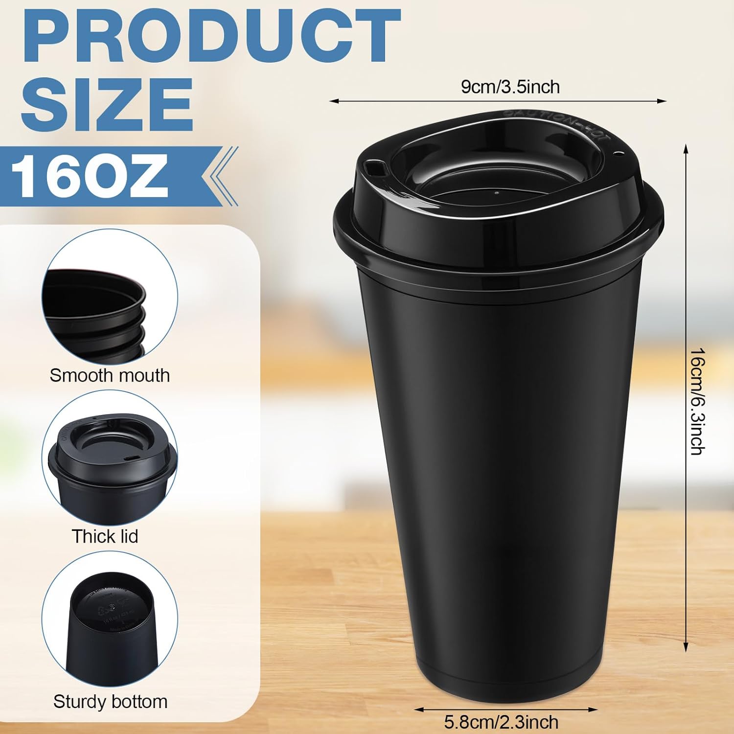 Honeydak 66 Pack 16 oz Reusable Coffee Cups with Lids Water Bottle Iced Coffee Travel Mug Portable Plastic Tea Tumblers Bulk for Hot and Cold Drinks Birthdays Party (Black,Classic) - Image 3