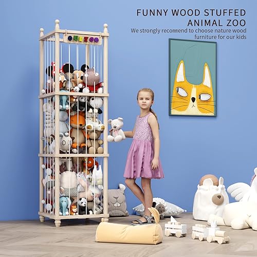 Miniatura 3 de Organizador de Almacenamiento de Juguetes de Madera para Animales de Peluche, Diseño Mejorado de Puf Hamaca de Animales de Peluche Red de Peluches,