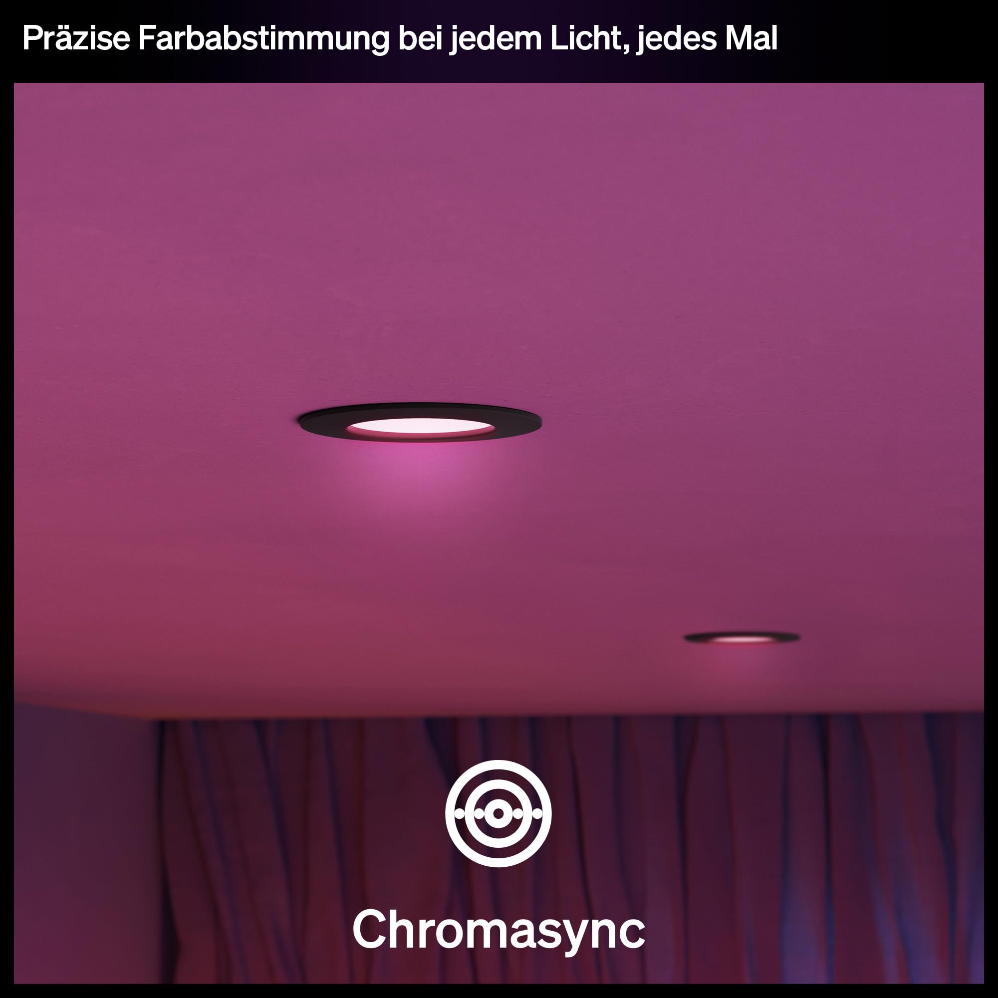 Philips Hue Slim Downlight, Smarte LED-Beleuchtung, 1.000 lm, 90 mm, Schlankes Design, Vollspektrum-Tagesl. 1.000–20.000 K, Extrem Stufenlos Dimmbar, Präzise Farbe, Smart Lighting, Schwarz, 1er-Pack
