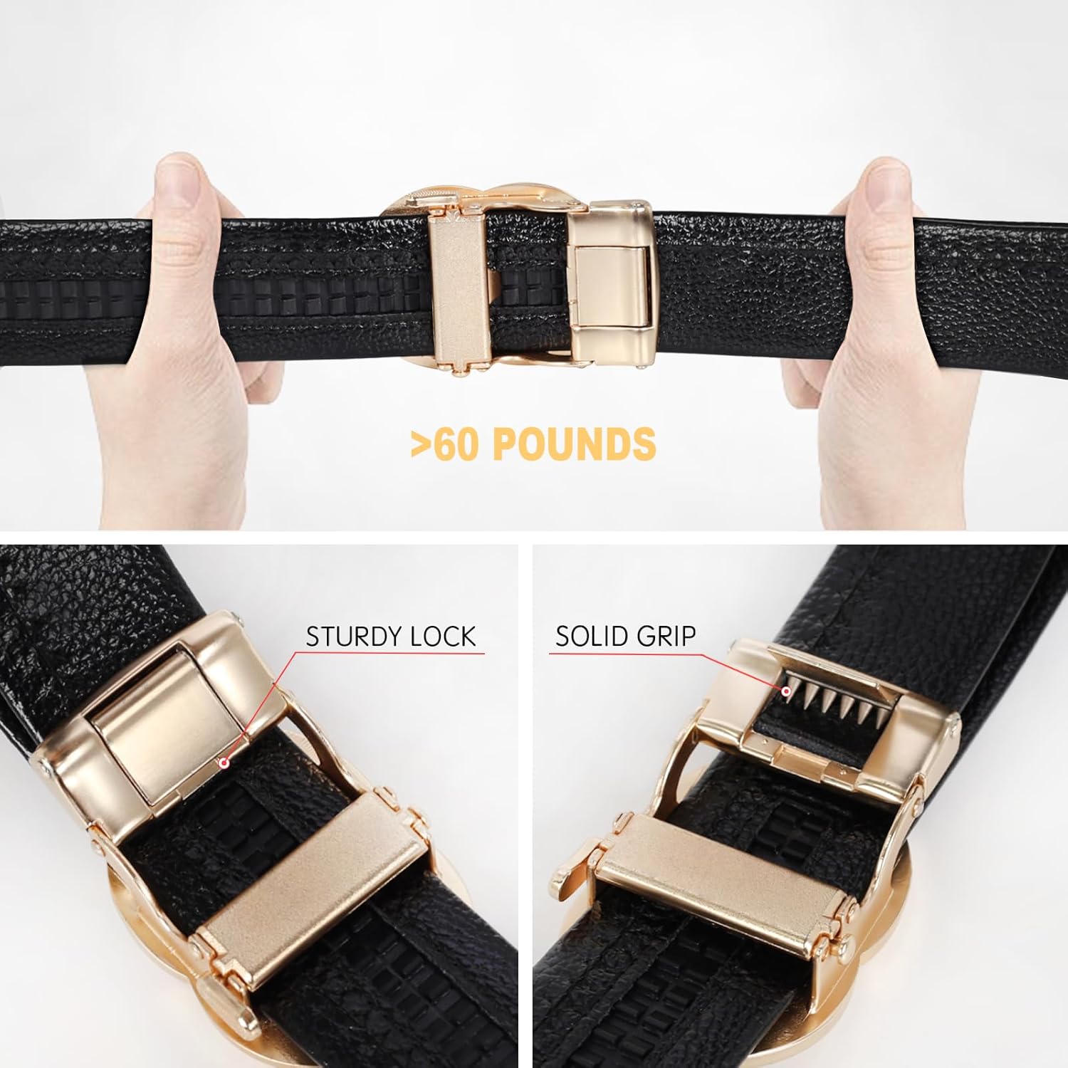 Men&Womens Leather Dress Belt Business Automatic Buckle Belt Color-Black Silver Gold - Image 3