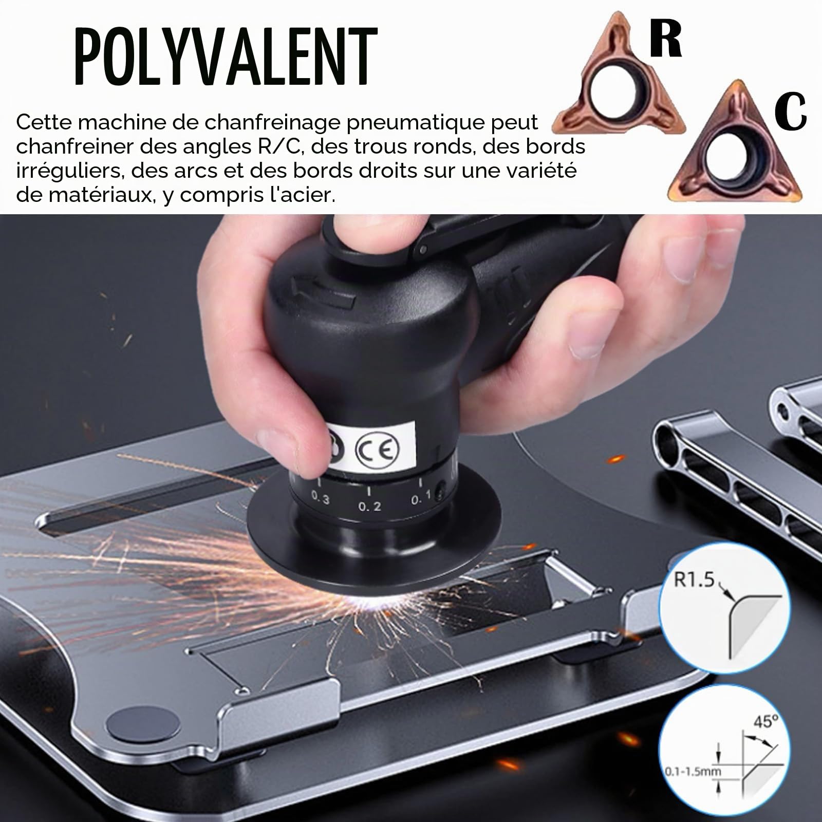 Machine De Chanfreinage Pneumatique, Chanfreineuse Pneumatique Mini Outil De Chanfreinage à Air Pneumatique Pour Le Chanfreinage Et L'éBavurage Outil D'éBavurage En MéTal Portable 30 000 Tr/Min