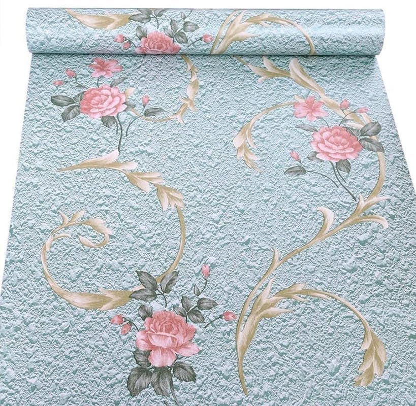 Image of Green Floral Peel and Stick Wallpaper Elegant Lillies Bedroom LIVINGROOM PVC SELF Adhesive Wallpaper 200 * 45CM-9SQFT (Blue Floral)