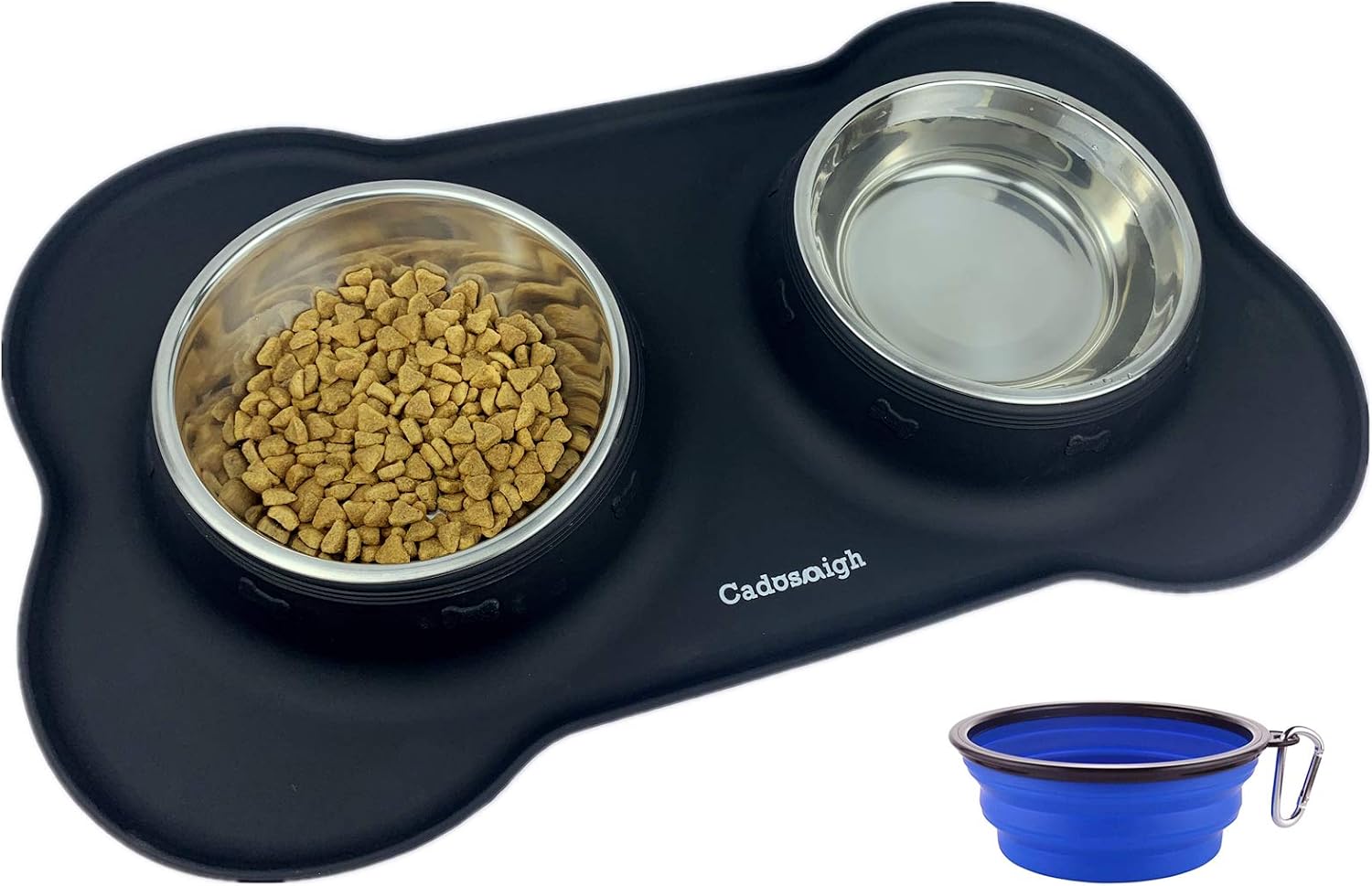Cadosoigh Pet Double Bowls Non Slip Dog Bowls Stainless Steel Bowls Set with Non-Spill Silicone Mats Tray for Small Middle cat Puppy… (Black)