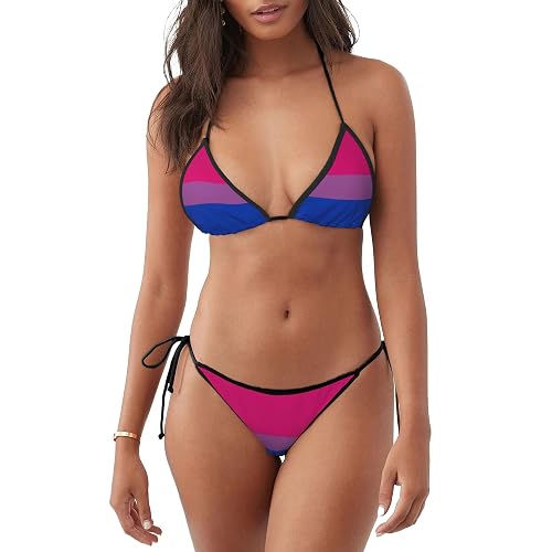 Bisexual Pride Flag Bikini Set for Women Two Piece Halter Triangle Tie Side Swimsuit Bathing Suit - Medium