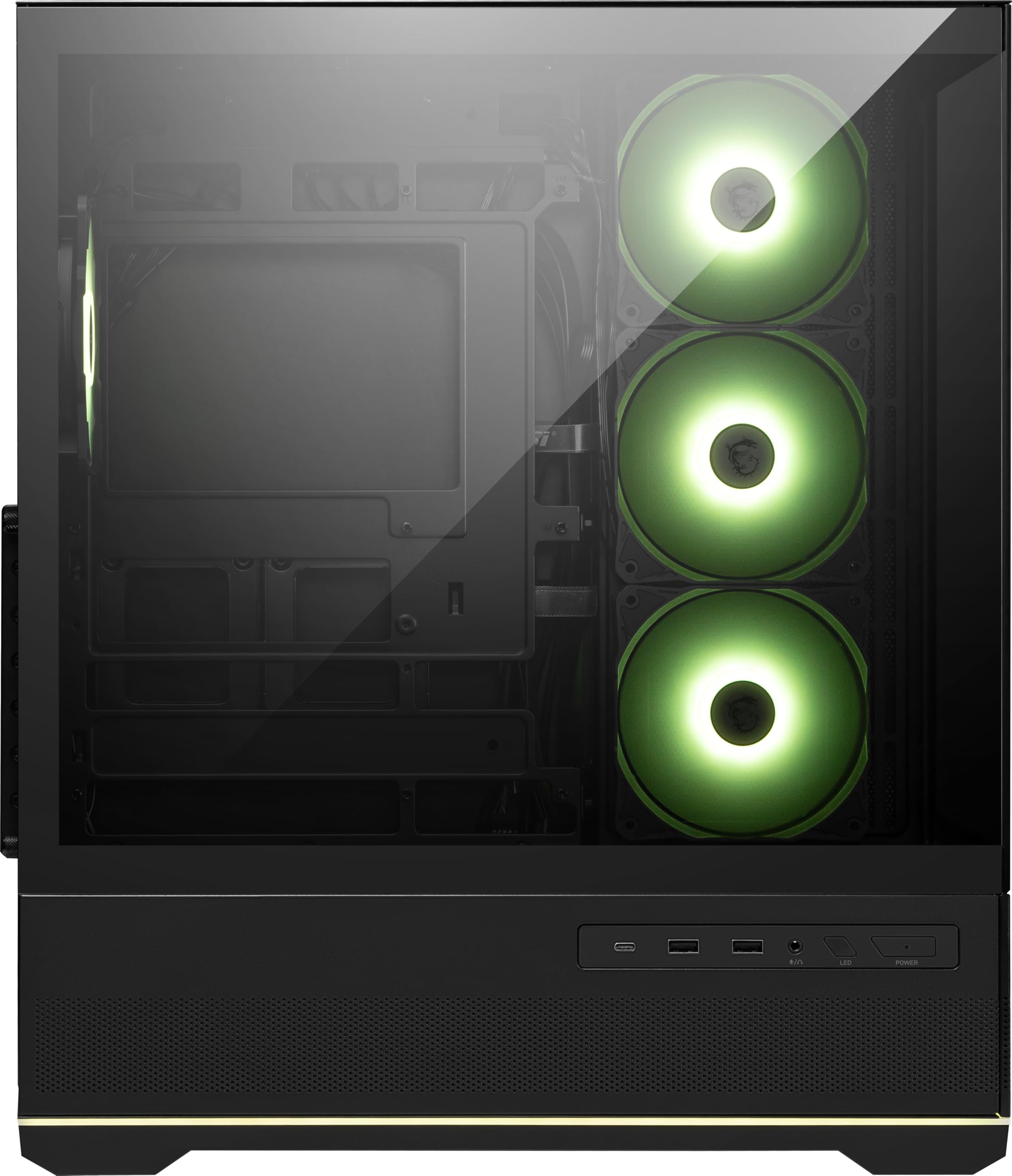 MSI MAG PANO 110R PZ - Mid-Tower Gaming PC Case - Tempered Glass Side Panel - 3 x 120mm ARGB Fans - Liquid Cooling Support up to 360mm Radiator - Mesh Panel for Optimized Airflow