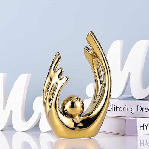 Miniatura 3 de XMGZQ Decoración para el hogar, estatua de cerámica dorada, decoración dorada, arte abstracto, estatua de cerámica, decoración de mesa dorada para