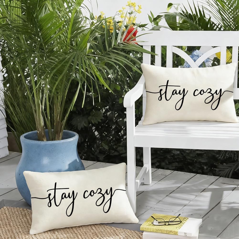 RABUSOFA White Outdoor Pillows Waterproof 12x20 Inch, Stay Cozy Spring Summer Farmhouse Holiday Accent Lumbar Throw Pillow Covers Decoration for Patio Furniture (White, 12" x 20")