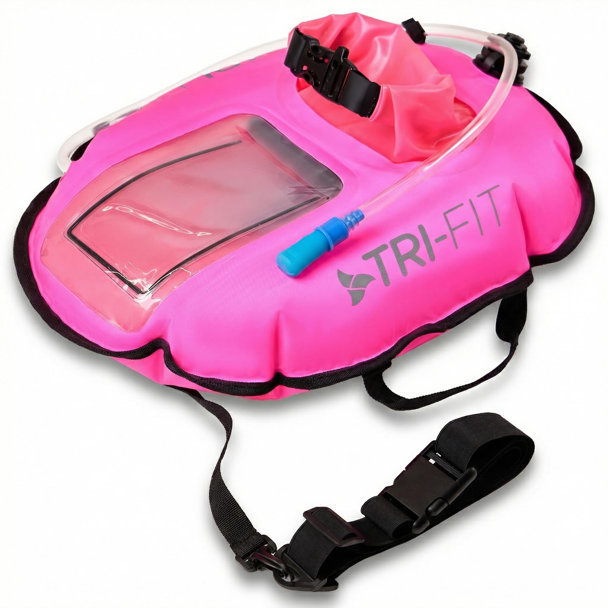TRI-FIT Open Water Hydration Swim Buoy | Waterproof Phone Window | Accessible Central Storage Compartment | Adjustable Waist Belt | Dual Grab Handles