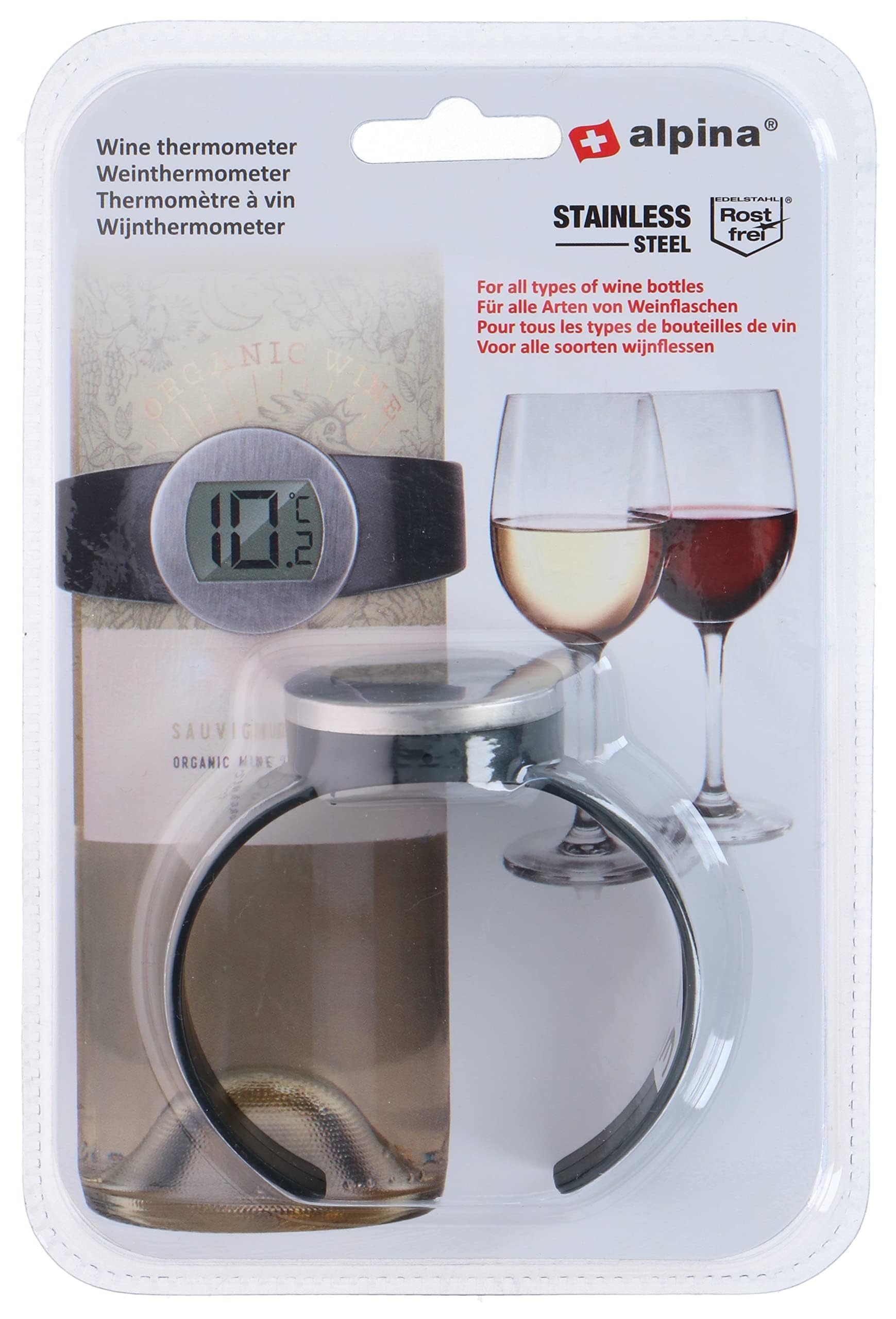 Termometro Per Vino Vacu Vin - Da Attaccare Alla Bottiglia, Grigio Scuro