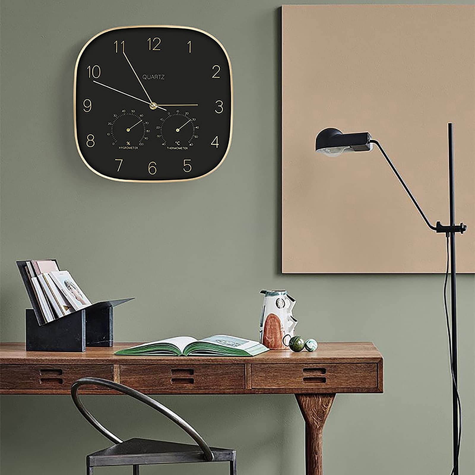 MARMODAY Orologi da parete silenziosi a batteria orologio quadrato soggiorno decorativo temperatura umidità moderno decorativo facile lettura