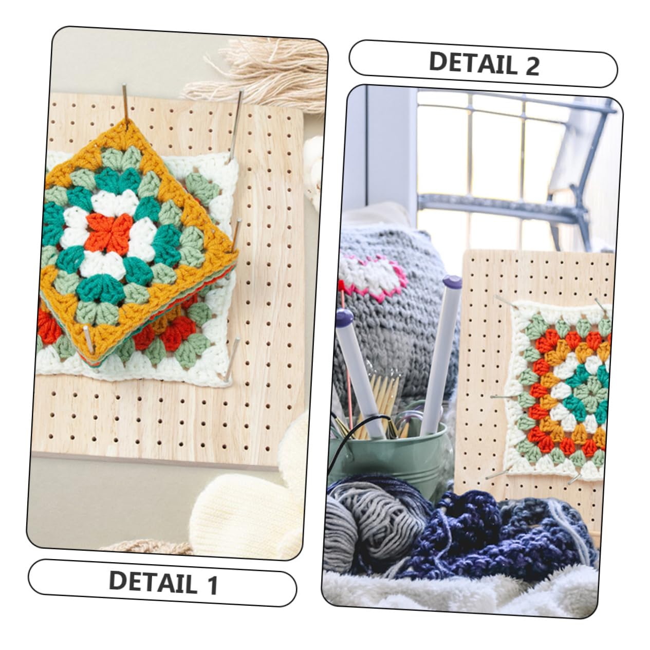 Artibetter Blockierbrett zum Häkeln Holzbrett für Häkelprojekte Steckbrett mit Nadeln Handarbeitszubehör für Stricken und Häkeln Quadratisches Blockbrett aus Robustem Material