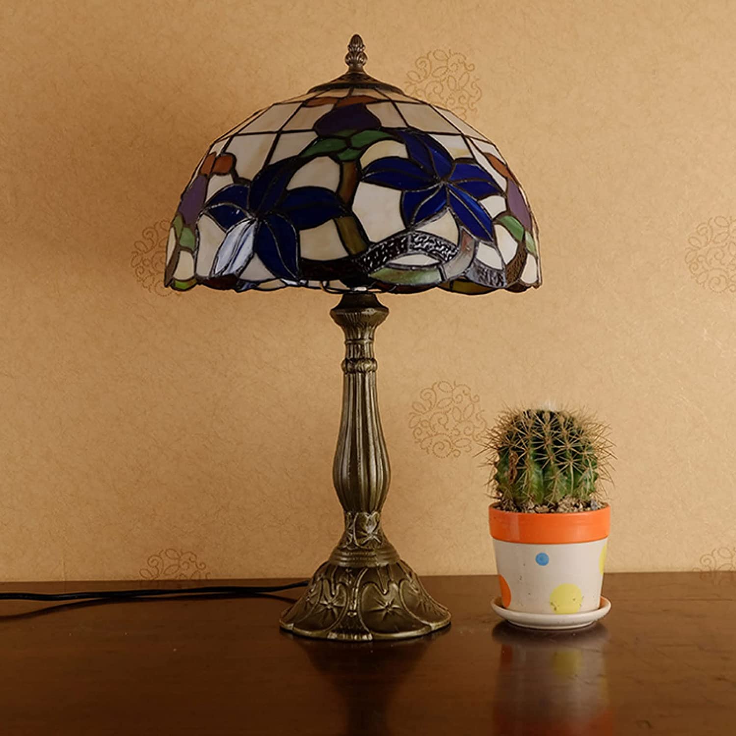 schöne Glaslampe schöne Glas Tischlampe Leselampe Nacht Lampe Persönlichkeit Blau Gardenia Buntglas Schreibtisch Lichter für Wohnzimmer Schlafzimmer Nachttische doppelte Komfort