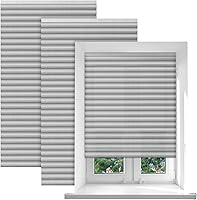 Threehoney 2-Pack Light Gray Temporary Pleated Shades - No Drill Adhesive Blinds, Cut-to-Size Privacy for Sliding Doors, French Doors, Windows