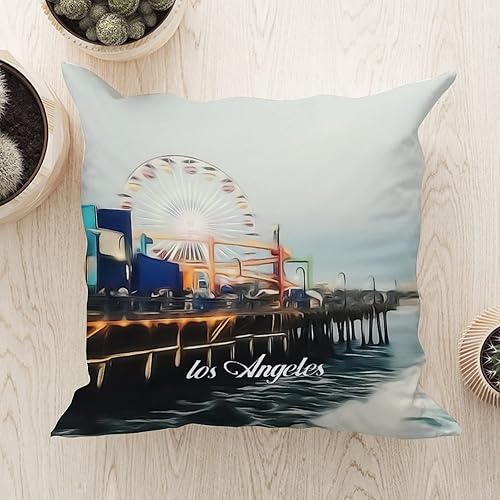 Miniatura 7 de Funda de almohada de 20 x 20 pulgadas con cremallera para dormitorio, diseño de Ciudad Americana en California, Los Ángeles, decoración para el