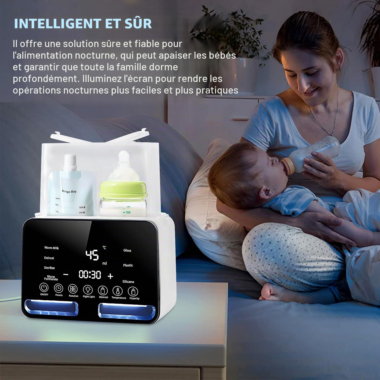 Chauffe-biberon 11 en 1 pour bébé, avec stérilisateur à vapeur, décongélation, minuterie, affichage de la température en temps réel et fonction de maintien au chaud, chauffe-lait maternel avec écran