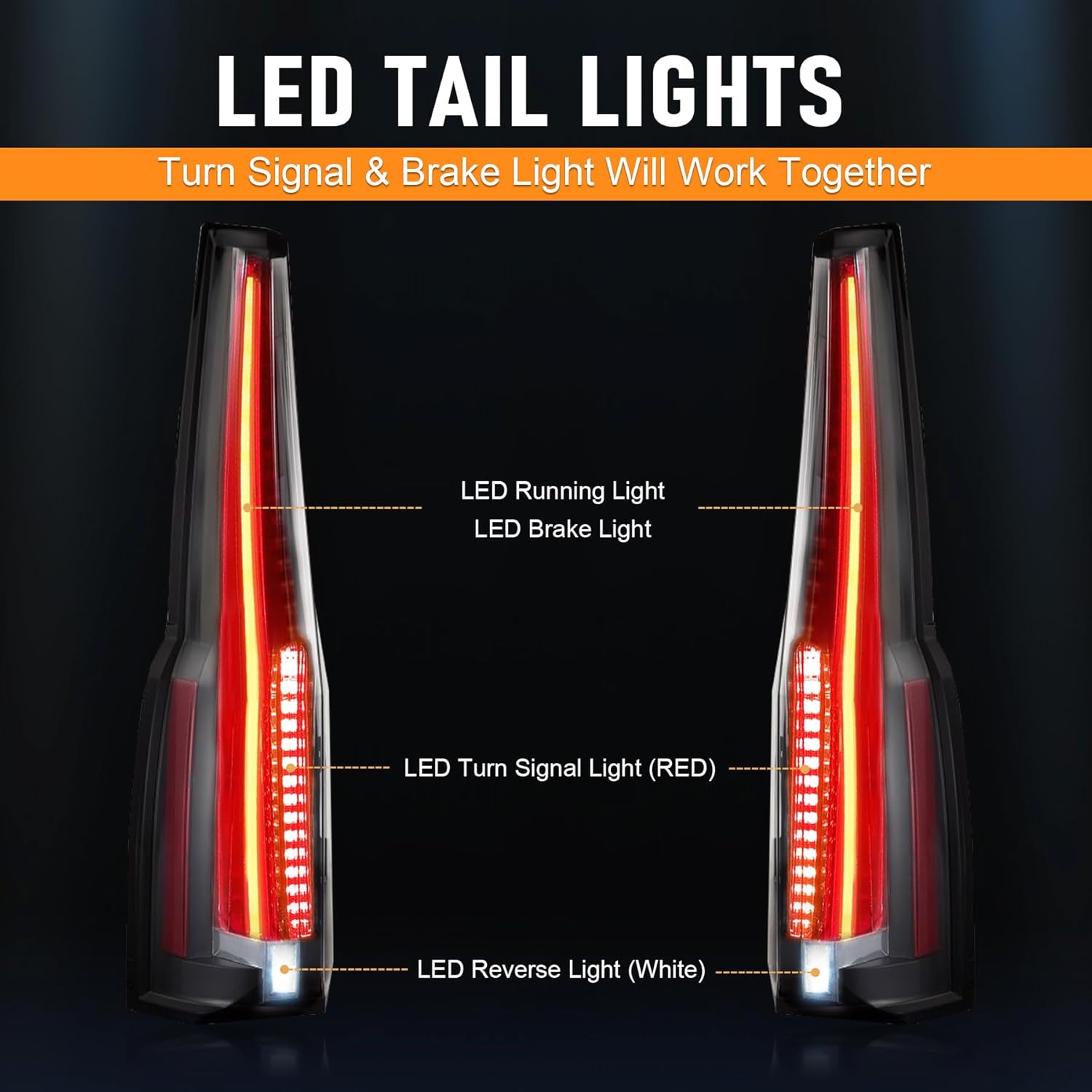 Full Led Tail Lights Assembly Replacement For Chevrolet Tahoe/Suburban Cadillac Style 2015 2016 2017 2018 2019 2020 4 Pins Plug Rear Tail Lamps with Red Turn Signal Driver and Passenger Side