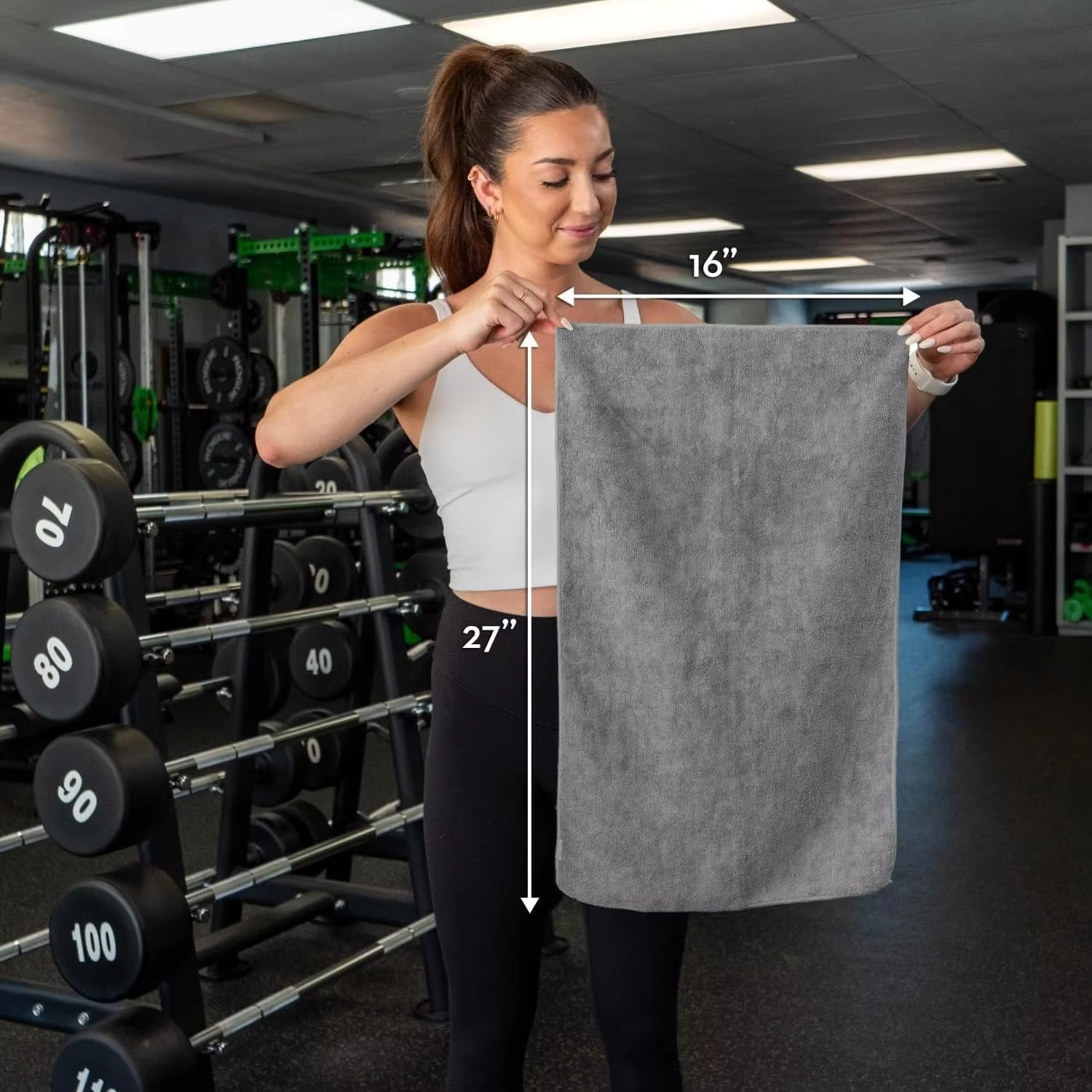 Quick D. Microfiber Gym Towels 16x27 Inch – 5 Pack, Quick Dry, Soft & Absorbent Workout Towels for Gym, Sports & Fitness (Grey)