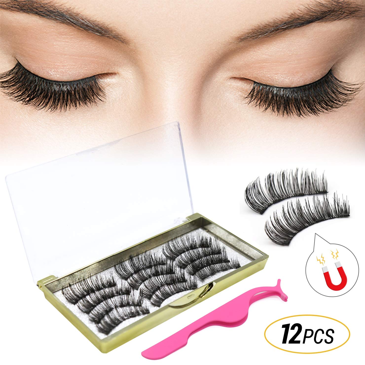 Magnetic Eyelashes, Upgraded 3D Magnetic Eyelashes, Thick Reusable Magnetic Eyelashes