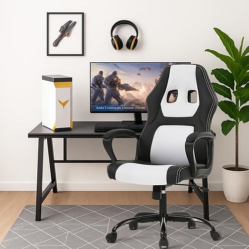Miniatura 2 de Silla de juegos de piel sintética, ergonómica, silla de oficina, sillas ejecutivas para computadora, respaldo alto, tarea de computadora con soporte