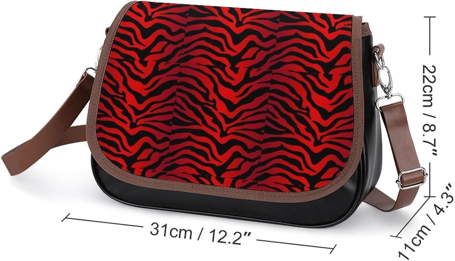 Black And Red Zebra Striped PrintWomen's Faux Leather Crossbody Bag, Waterproof Wrinkle-Resistant Shoulder Bag with Detachable Strap, Large Capacity Casual Handbag, Fashion Daily Purse for Shopping Wo